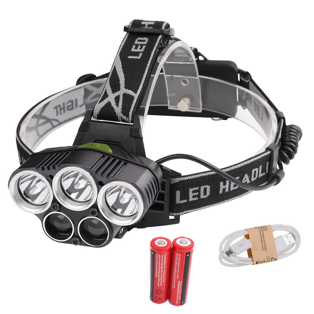 LED Headlamp 5 CREE XM-L T6 15000 lumens LED USB  Camping Hike Emergency Light