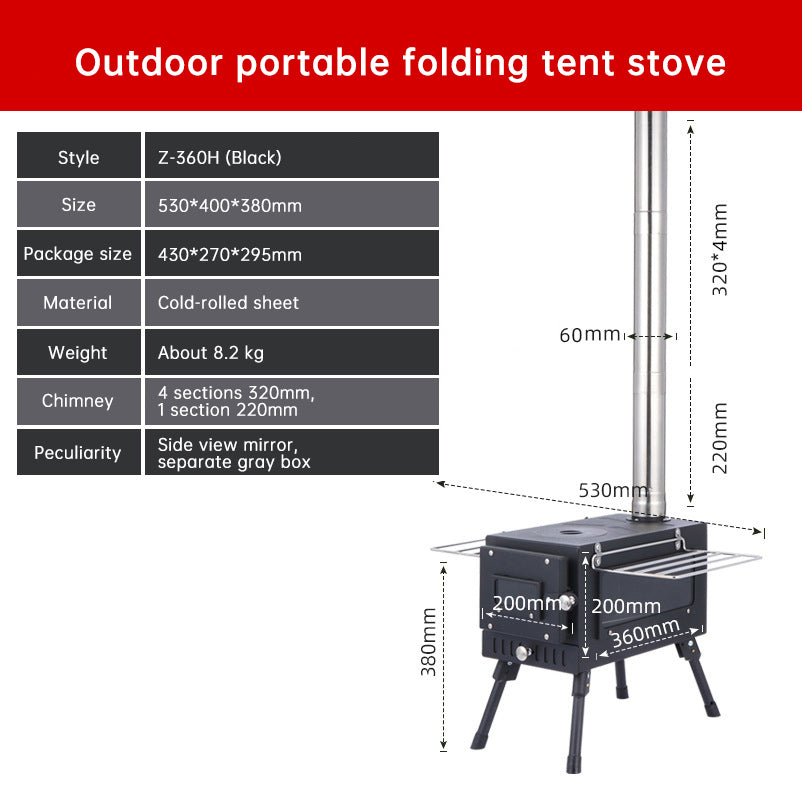 Outdoor Courtyard Firewood Stove Carbon Steel Portable Foldable Wood Camping Stove For Outdoor Tents