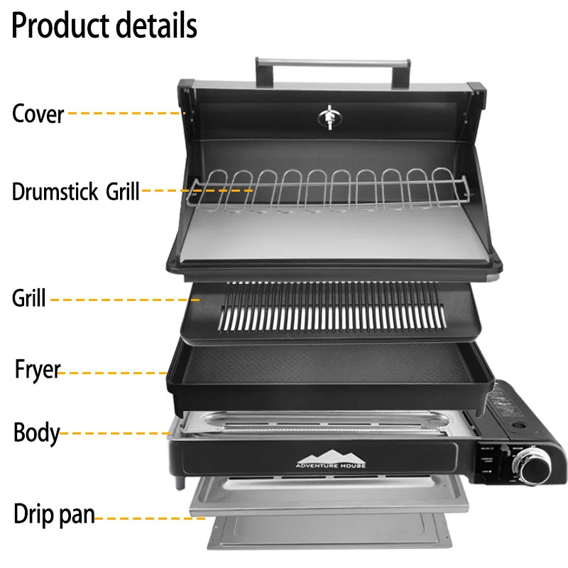 Camping Multi Gas Grill Tragbaren GRILL Herd Grill Klapp Holzkohle Outdoor Edelstahl Grill Kochen Picknick Grill-Tools