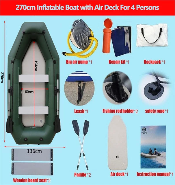 Neues grünes Fischerboot für 1-6 Personen mit Luftdeck böden 0,7mm verdicktes PVC-Fischerboot mit Laminat für Wassersport arten