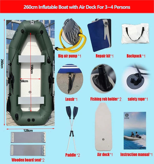 Neues grünes Fischerboot für 1-6 Personen mit Luftdeck böden 0,7mm verdicktes PVC-Fischerboot mit Laminat für Wassersport arten