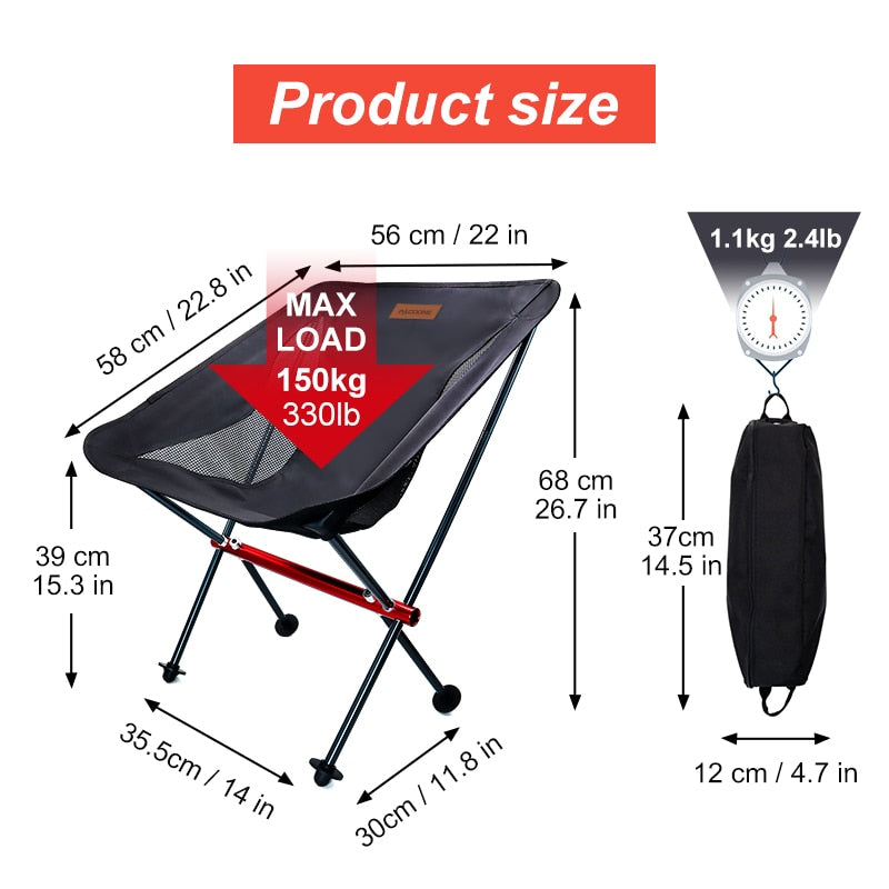 Pacoone Travel Ultralight Folding Chair Detachable Portable Moon Chair