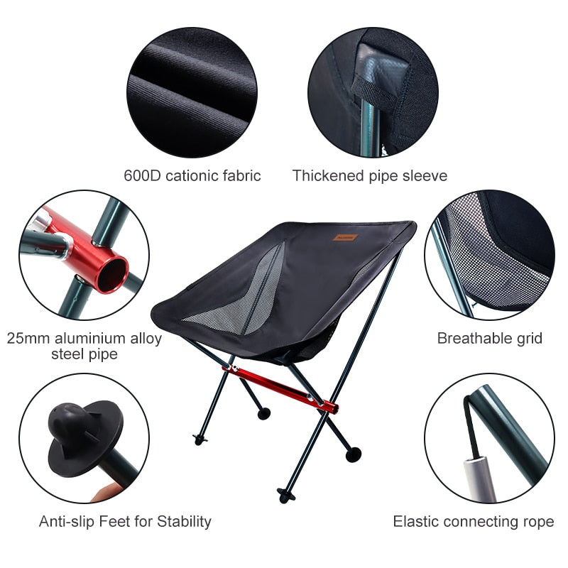 Pacoone Travel Ultralight Folding Chair Detachable Portable Moon Chair