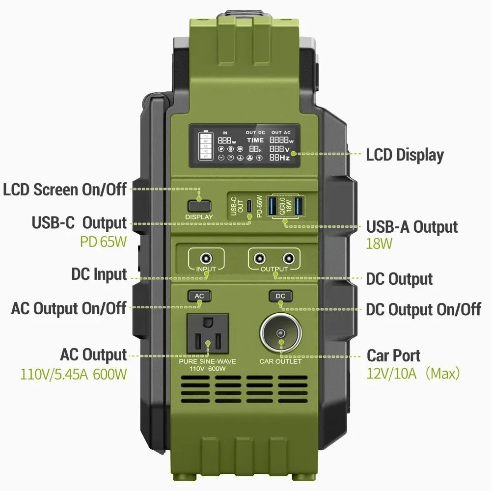 Portable Power Station 1000W LiFePO4 Battery with 110V//220V(Peak